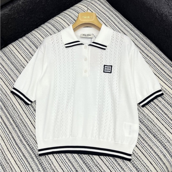 Miu Miu White Short Sleeve Polo Tee - Picture 1 of 6